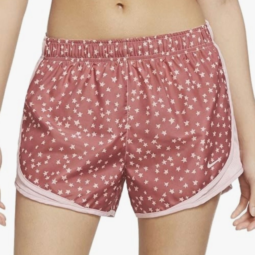 Nike Tempo Dri-Fit size 1X mauve w pink stars & trim 3” athletic running shorts